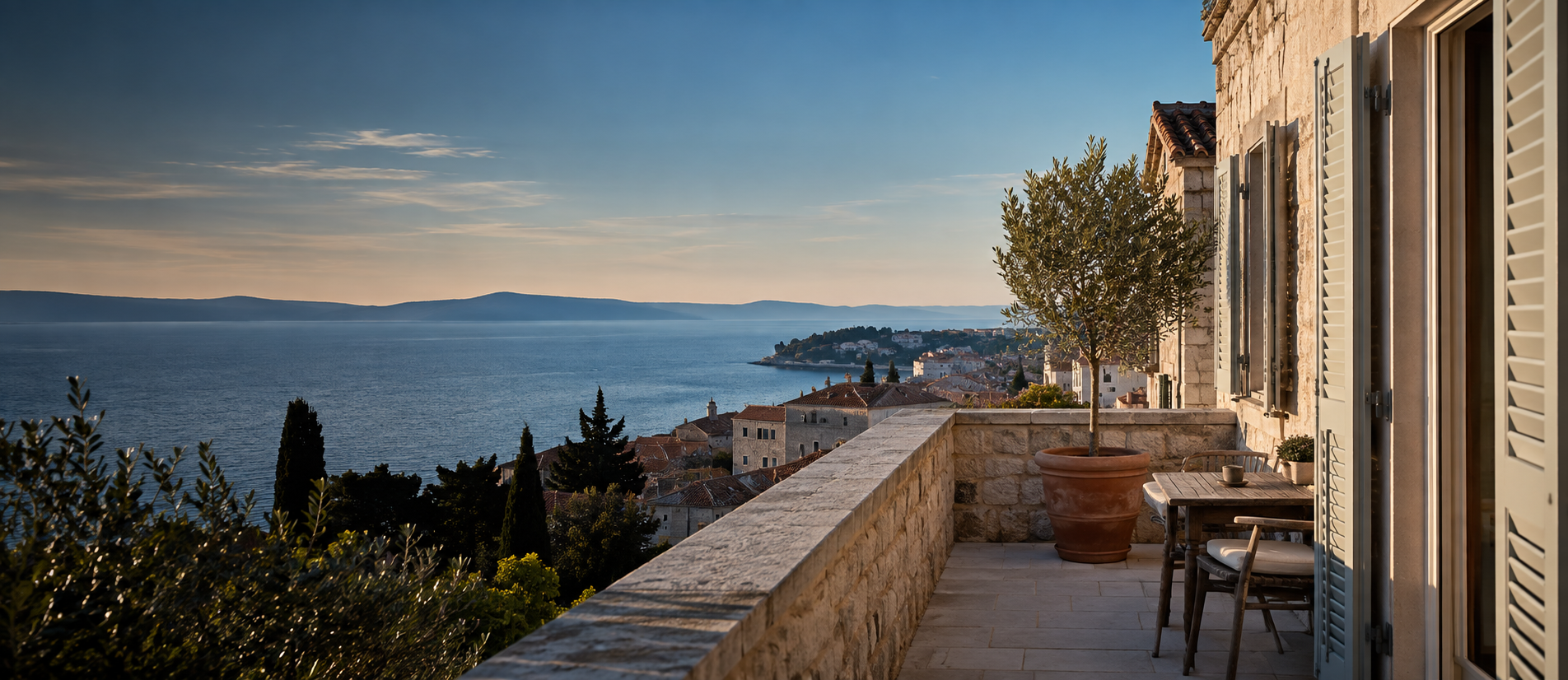 Calm stone terrace overlooking the Adriatic coast